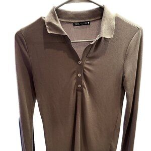 Zara Ribbed Polo Top (Size S)